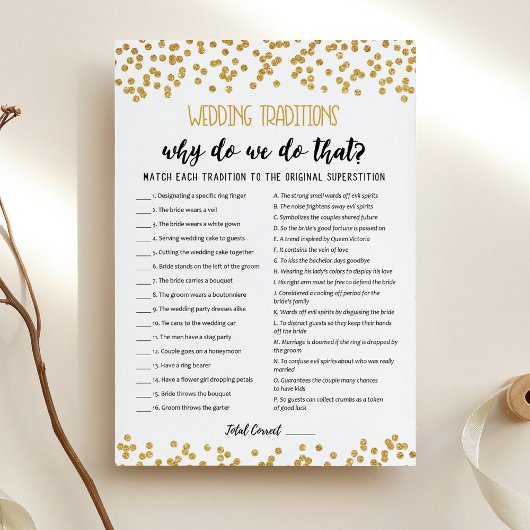 Traditions de mariage avec carte de jeu de réponse