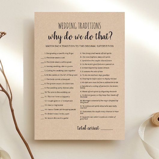 Traditions de mariage avec carte de jeu de réponse