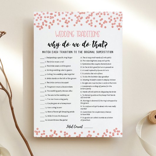 Traditions de mariage avec carte de jeu de réponse