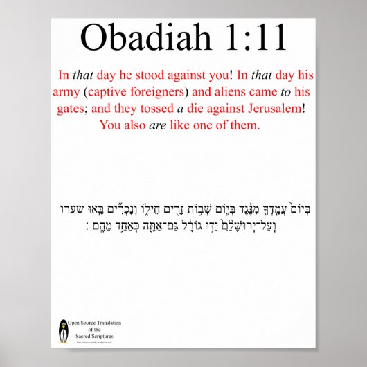 Traduction Open Source Obadiah 1:11 Affiche (Devant)