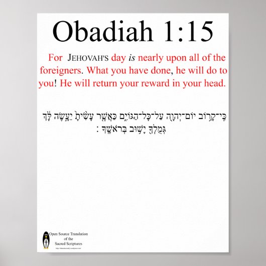 Traduction Open Source Obadiah 1:15 Affiche (Devant)
