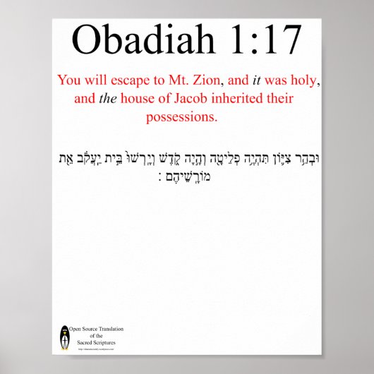 Traduction Open Source Obadiah 1:17 Affiche (Devant)