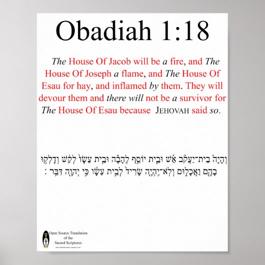 Traduction Open Source Obadiah 1:18 Affiche (Devant)