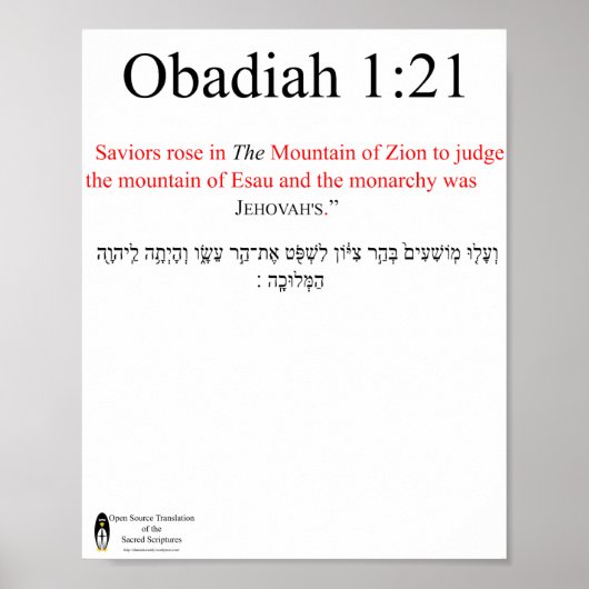 Traduction Open Source Obadiah 1:21 Affiche (Devant)