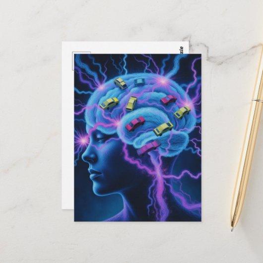 Traffic Jam in The Brain Surreal Briefkaart (Voorkant / Achterkant in situ)