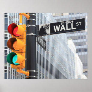 Traffic Light and Wall Street Sign Poster