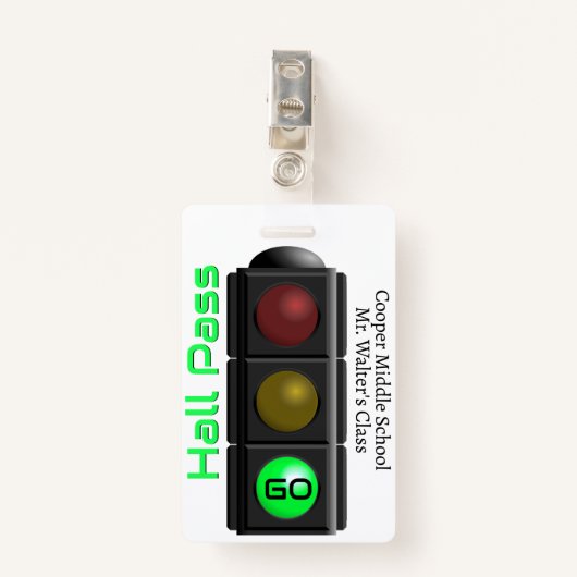 Traffic Light School Hall Pass Badge (Voorkant met clip)