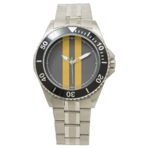 Traffic Yellow Racing Stripes Carbon Fiber Style Horloge