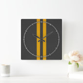 Traffic Yellow Racing Stripes Carbon Fiber Style Vierkante Klok (Huis)