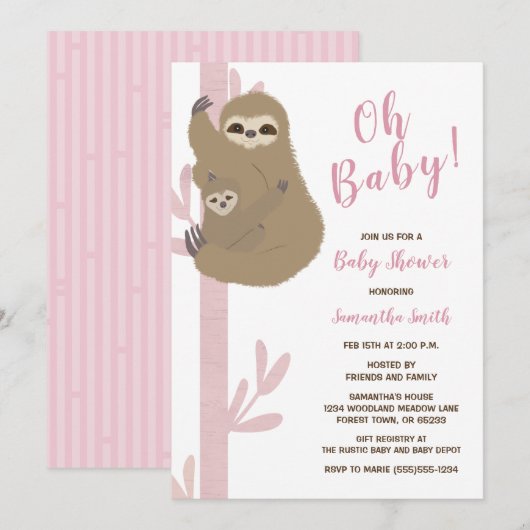 Trage Meisje Baby Shower Uitnodiging (Voorkant / Achterkant)