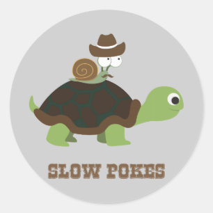 Trage Pokes - cowboyslak en schildpad Ronde Sticker