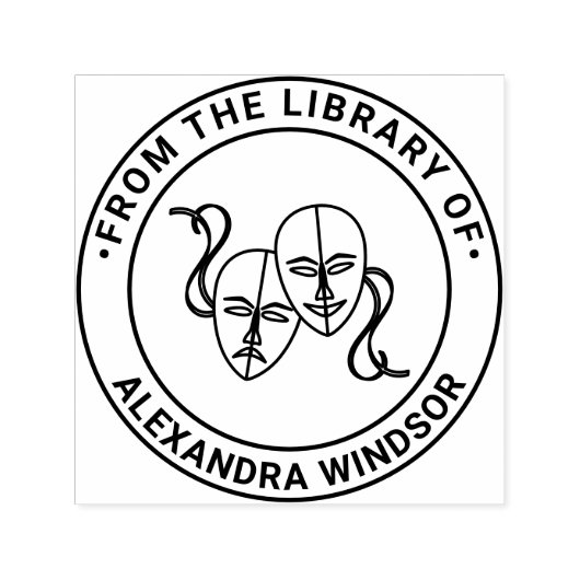 Tragedy Comedy Theatre Masks #1 Bibliotheek Boekna Zelfinktende Stempel (Design)