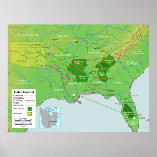 Trail of Tears Native American Relocation Map Poster (Voorkant)