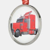 Trailer van Red Semi Tracter Metalen Ornament (Links)