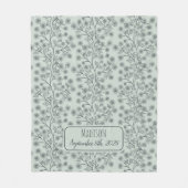 Trailing Floral Naam Geboortedatum Groene Baby Fleece Deken (Voorkant)