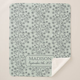Trailing Floral Naam Geboortedatum Groene Baby Sherpa Deken