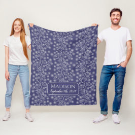 Trailing Floral Naam Geboortedatum Navy Blue Baby Fleece Deken