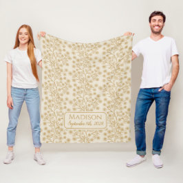 Trailing Gold Floral Naam Geboortedatum Baby Fleece Deken