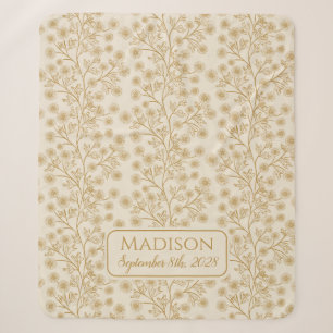 Trailing Gold Floral Naam Geboortedatum Baby Sherpa Deken