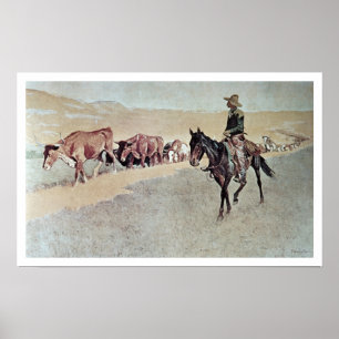 Trailing Texas Longhorns (olie op doek) Poster