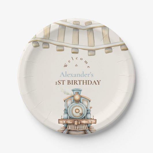 Train 1e verjaardag papieren bordje (Voorkant)