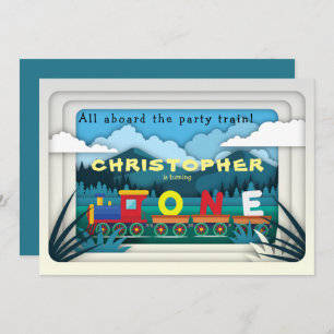 Train 1st Birthday Party Invitation Boy Railway