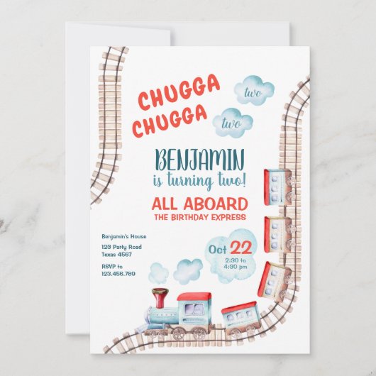 Train 2e anniversaire Invitation Boy Chugga Deux p (Devant)