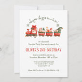 Train 2nd Birthday Watercolor Santa Party Express Kaart (Voorkant)
