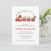 Train 2nd Birthday Watercolor Santa Party Express Kaart (Staand voorkant)