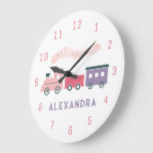Train à vapeur rose Enfants Fille Nursery Horloge (Angle)