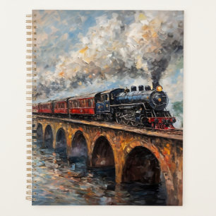 Train à vapeur sur un pont - Peinture à l'huile