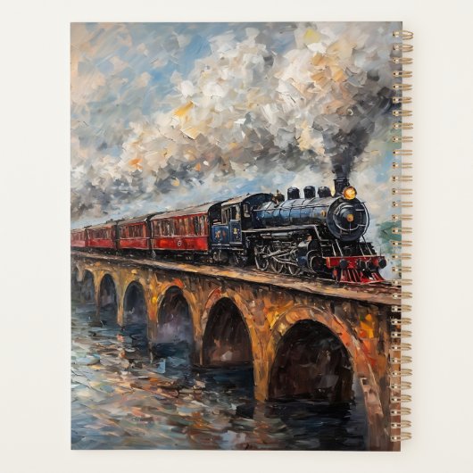 Train à vapeur sur un pont - Peinture à l'huile (Dos)