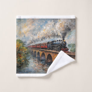 Train à vapeur sur un pont - Peinture à l'huile