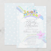 Train Animals Pastel Blue Baby Shower Feestdagenkaart (Voorkant / Achterkant)