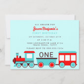 Train Anniversaire Fête Rouge et Bleu Invitation (Devant)