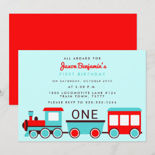 Train Anniversaire Fête Rouge et Bleu Invitation