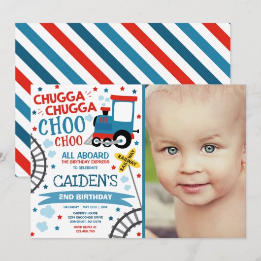 Train Anniversaire Invitation Chugga Chugga Choo C (Devant / Derrière)