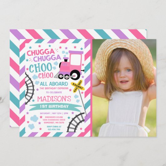 Train Anniversaire Invitation Chugga Chugga Choo C (Devant / Derrière)
