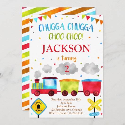 Train Anniversaire Invitation Chugga Chugga Choo C (Devant / Derrière)