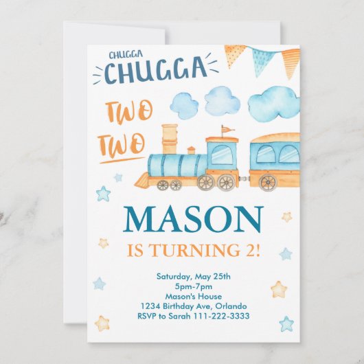 Train Anniversaire Invitation Chugga Chugga Deux D (Devant)
