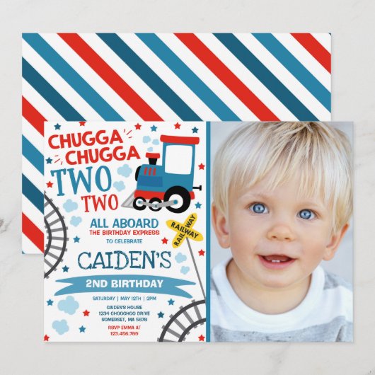 Train Anniversaire Invitation Chugga Chugga Deux T (Devant / Derrière)