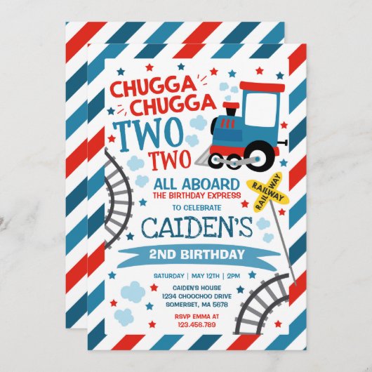 Train Anniversaire Invitation Chugga Chugga Deux T (Devant / Derrière)