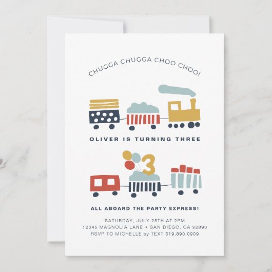 Train Anniversaire Invitation de fête ・ Age 3 (Devant)