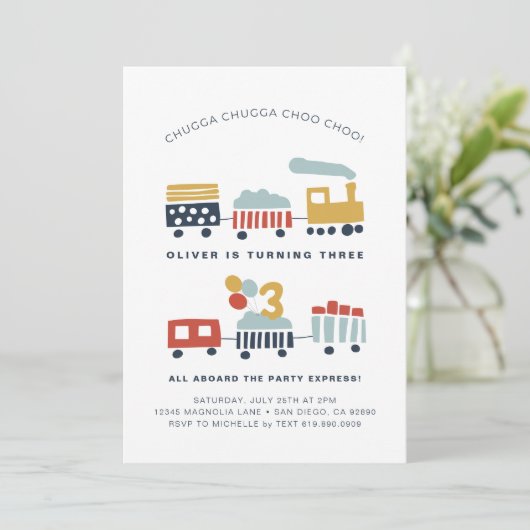 Train Anniversaire Invitation de fête ・ Age 3 (Debout devant)