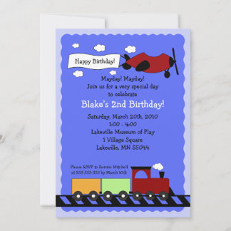 Train & Avion 5x7 mignonne invitation à l'annivers