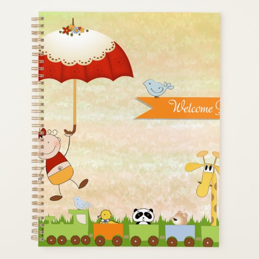 Train baby shower avec Animaux et Parapluie (Devant)