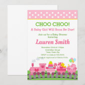 Train Baby shower Invitation Baby Girl Train (Devant / Derrière)