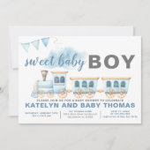Train Baby shower Invitation Boy Transport (Devant)