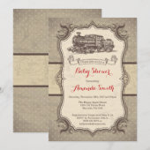 Train Baby shower Invitation  Retro Kaart (Voorkant / Achterkant)