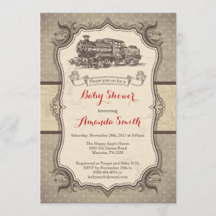 Train Baby shower Invitation  Retro Kaart
